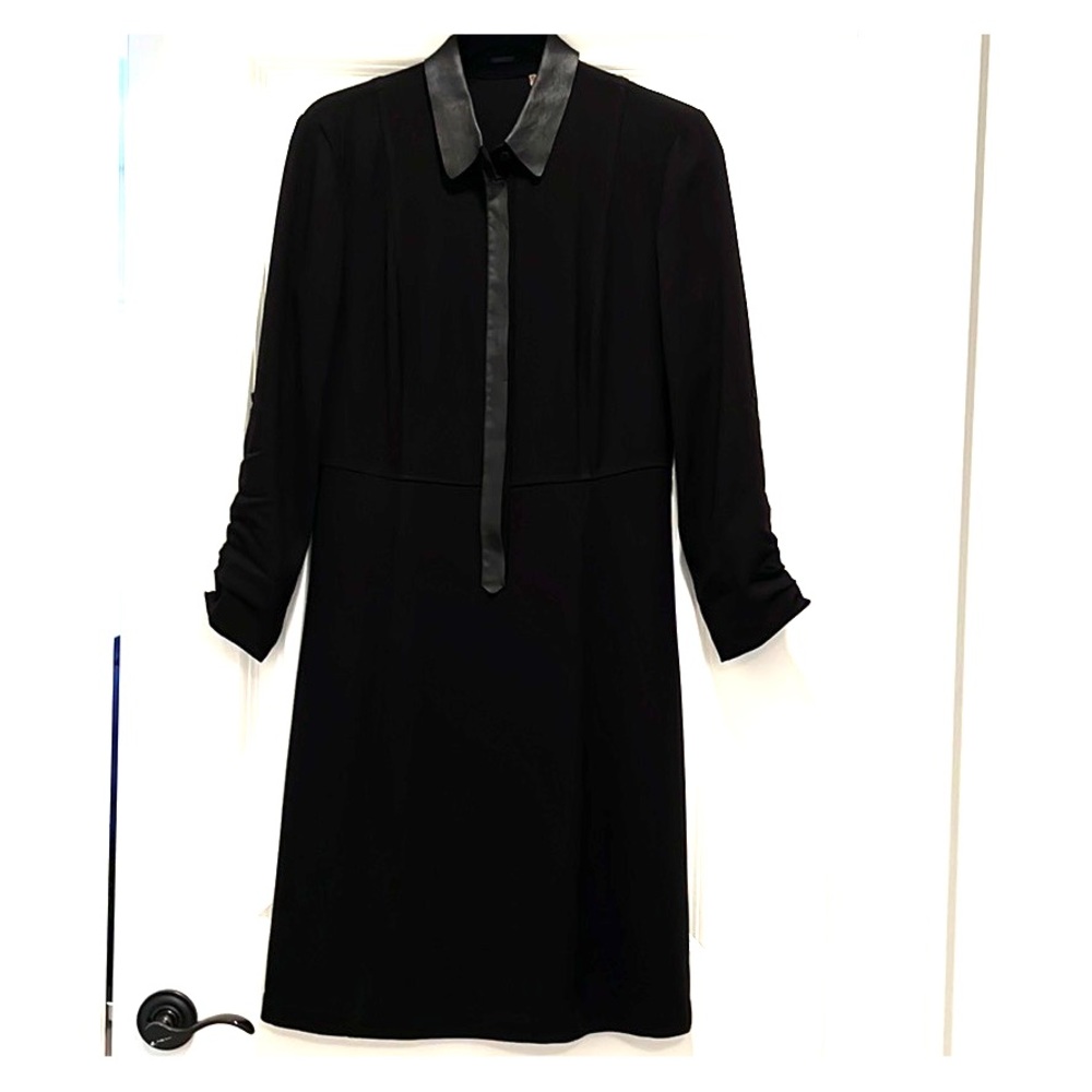Elie Tahari black dress  size 8 leather trim